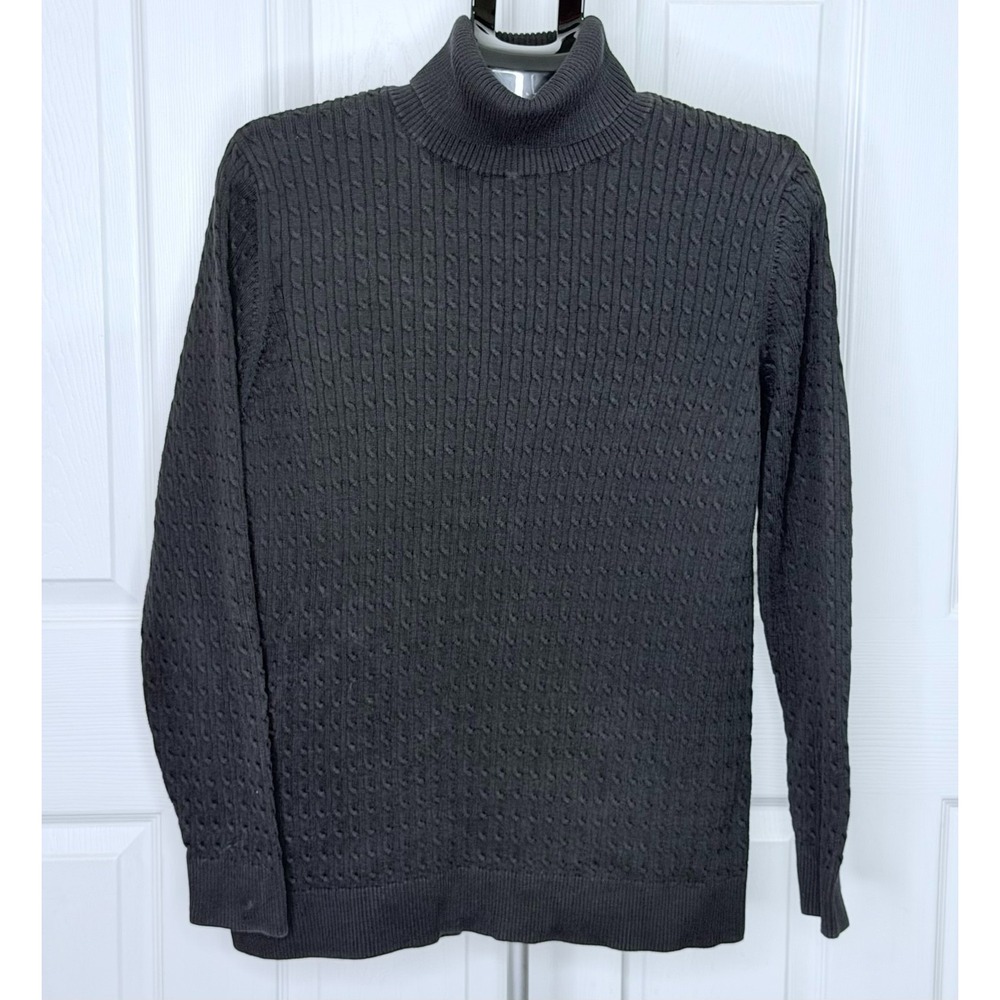 Vintage Lands' End Womens XL 18-20 Gray Cable Knit Turtleneck Cotton Sweater